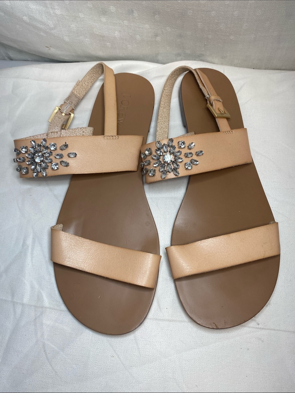 J. Crew Factory Nude/Tan Crystal-Embellished Slingback Sandals Size 8